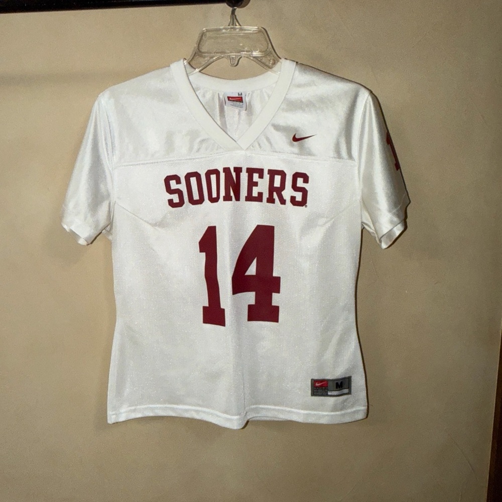 Oklahoma Sooners Jersey Women’s Medium White NCAA Football Nike #14 Mesh V-Neck